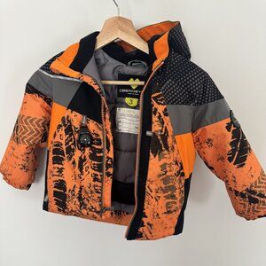 Obermeyer Ski Jacket Kids Toddler – Orange/Black Print (Size ~3–5 Years)
